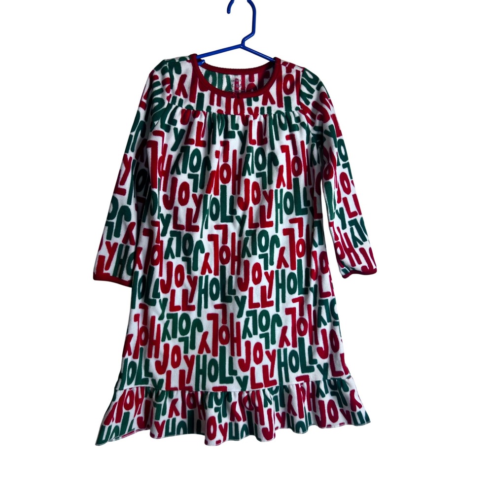 Carter's Nightgown 4-5A Red Green Joy Holly Fleece Holiday Girls